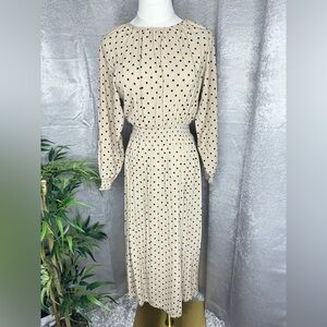 H&M Women’s Beige Black Polka Dot Long Sleeve Midi Dress Sz XS